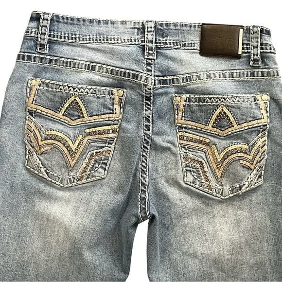MONTERO Men's Bootcut Jeans Size 36 Modern Cowboy Embroidered Whipstitch - Picture 2 of 11